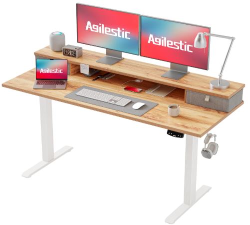 agilestic computer desk for 2 monitors with drawers
