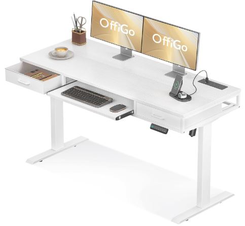 offigo office desk for multiple monitors with drawers