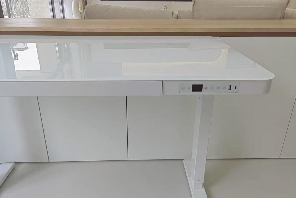 view of our own new purchase testing kowo home office desk with cable management unboxing package arrival several weeks to months