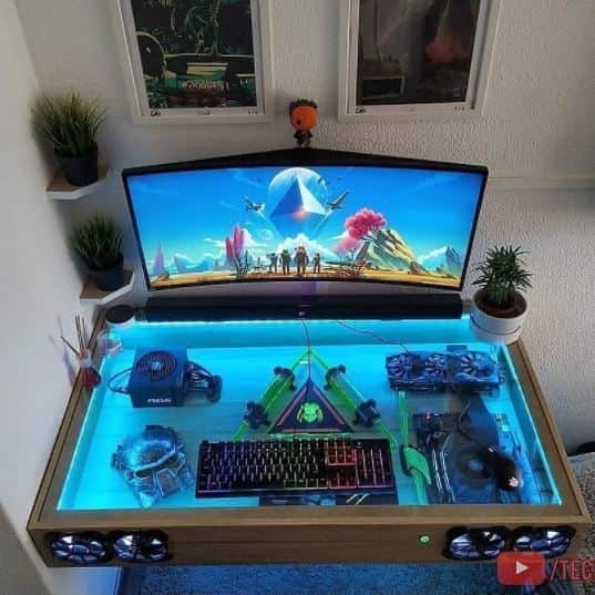 aesthetic pc built into desk