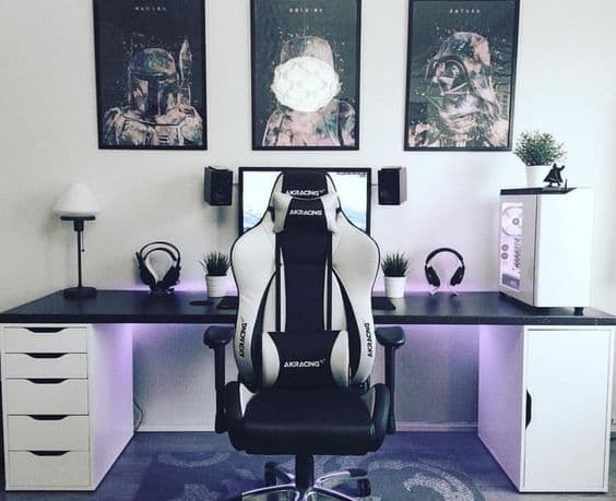 black white minimal desk setup
