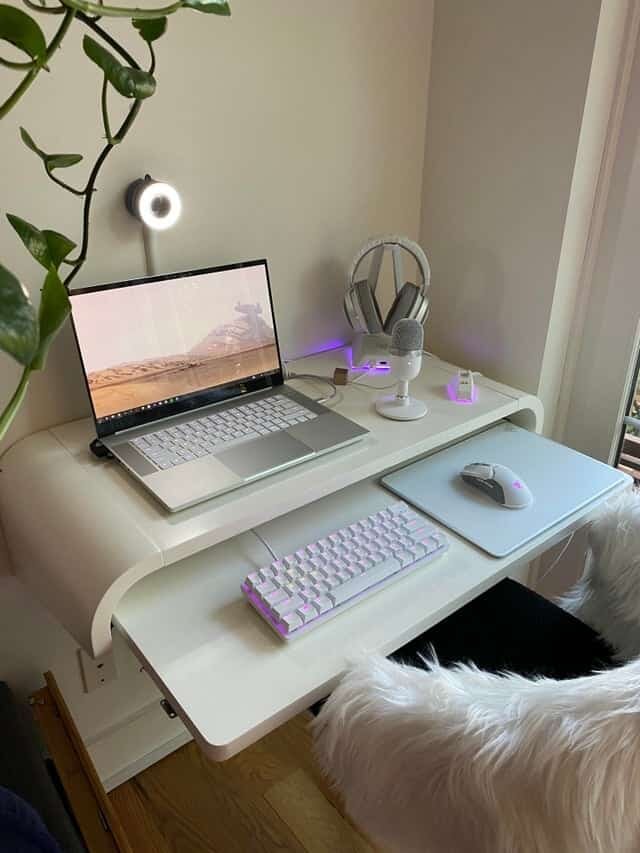 floating white gaming setup