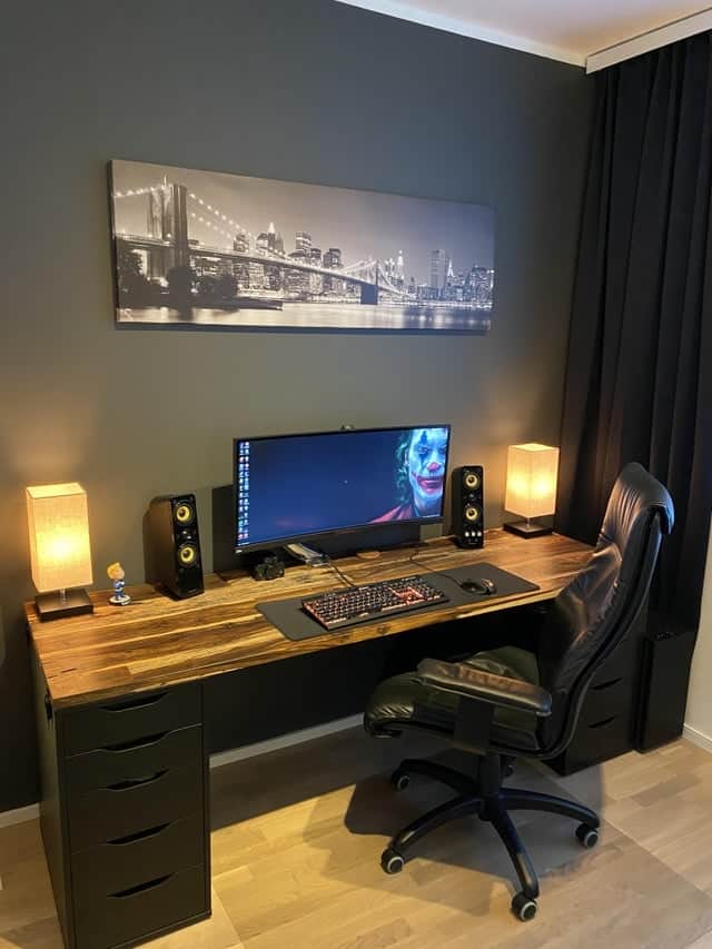 gaming setup with ikea desk hack