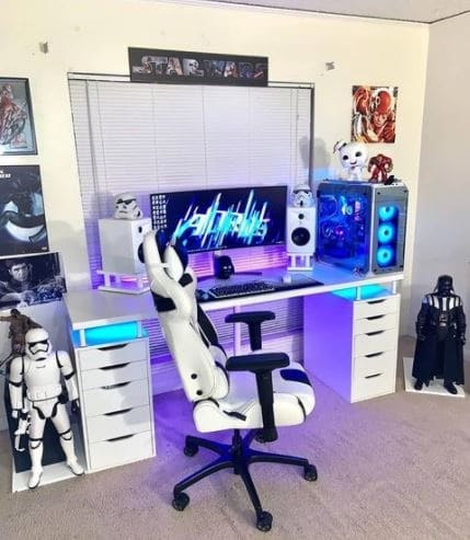 stormtroopers themed white gaming setup